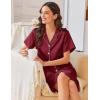 imageEkouaer Silk Nightgowns for Women Button Down Nightshirts Short Sleeve Sleepshirts Sexy Nightdress Satin SleepwearWine Red