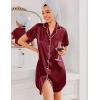 imageEkouaer Silk Nightgowns for Women Button Down Nightshirts Short Sleeve Sleepshirts Sexy Nightdress Satin SleepwearWine Red