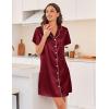 imageEkouaer Silk Nightgowns for Women Button Down Nightshirts Short Sleeve Sleepshirts Sexy Nightdress Satin SleepwearWine Red