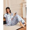 imageEkouaer Silk Satin Pajamas for Women Teddy Bear Pjs Set Button Down Long Sleeve Loungewear Cute Sleepwear SXXLBlue Stripe Teddy