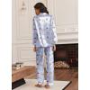 imageEkouaer Silk Satin Pajamas for Women Teddy Bear Pjs Set Button Down Long Sleeve Loungewear Cute Sleepwear SXXLBlue Stripe Teddy
