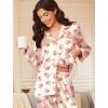 imageEkouaer Silk Satin Pajamas for Women Teddy Bear Pjs Set Button Down Long Sleeve Loungewear Cute Sleepwear SXXLHeart Teddy