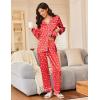 imageEkouaer Silk Satin Pajamas for Women Teddy Bear Pjs Set Button Down Long Sleeve Loungewear Cute Sleepwear SXXLRed Christmas Teddy