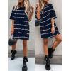 imageEkouaer Sleep Shirts for Women Nightgown Short Sleeves T shirt Night Dress Round Neck Womans Nightgown with Pocket SXXLBlack Stripe
