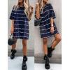 imageEkouaer Sleep Shirts for Women Nightgown Short Sleeves T shirt Night Dress Round Neck Womans Nightgown with Pocket SXXLBlue Stripe