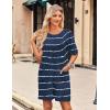 imageEkouaer Sleep Shirts for Women Nightgown Short Sleeves T shirt Night Dress Round Neck Womans Nightgown with Pocket SXXLBlue Stripe