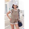 imageEkouaer Waffle Knit Lounge Set Women Stripe Pajama Sets Short Sleeve Pj Tops and Shorts Matching loungewear with PocketsKhaki