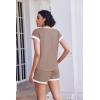 imageEkouaer Waffle Knit Lounge Set Women Stripe Pajama Sets Short Sleeve Pj Tops and Shorts Matching loungewear with PocketsKhaki