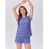 imageEkouaer Waffle Knit Lounge Set Women Stripe Pajama Sets Short Sleeve Pj Tops and Shorts Matching loungewear with PocketsPurple