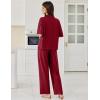 imageEkouaer Women Pajamas Set Button Down Sleepwear Short Sleeve Pjs Soft Comfy Nightwear with Long Pants SXXLWine Red