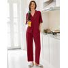 imageEkouaer Women Pajamas Set Button Down Sleepwear Short Sleeve Pjs Soft Comfy Nightwear with Long Pants SXXLWine Red