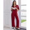 imageEkouaer Women Pajamas Set Button Down Sleepwear Short Sleeve Pjs Soft Comfy Nightwear with Long Pants SXXLWine Red