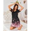 imageEkouaer Womens 2 Pack Nightgown V Neck Sleepshirt Short Sleeve Nightshirt PlainFloral Pajama Dress with PocketsBlack and Flower