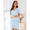 imageEkouaer Womens 2 Pack Nightgown V Neck Sleepshirt Short Sleeve Nightshirt PlainFloral Pajama Dress with PocketsCoffee and Star Print
