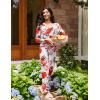imageEkouaer Womens 2 Pack Pajama Set Long Sleeve Pajamas Top and Pants V Neck Pjs Set Soft Sleepwear LoungewearBig Flower Red  Big Flower White