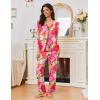 imageEkouaer Womens 2 Pack Pajama Set Long Sleeve Pajamas Top and Pants V Neck Pjs Set Soft Sleepwear LoungewearBig Flower Red  Big Flower White