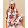 imageEkouaer Womens 2 Pack Pajama Set Long Sleeve Pajamas Top and Pants V Neck Pjs Set Soft Sleepwear LoungewearBig Flower Red  Big Flower White