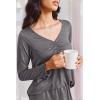 imageEkouaer Womens 2 Pack Pajama Set Long Sleeve Pajamas Top and Pants V Neck Pjs Set Soft Sleepwear LoungewearBlack  Dark Gray