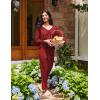 imageEkouaer Womens 2 Pack Pajama Set Long Sleeve Pajamas Top and Pants V Neck Pjs Set Soft Sleepwear LoungewearBlack  Wine Red