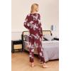 imageEkouaer Womens 2 Pack Pajama Set Long Sleeve Pajamas Top and Pants V Neck Pjs Set Soft Sleepwear LoungewearBlue Flower  Burgundy Flower