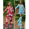 imageEkouaer Womens 2 Pack Pajama Set Long Sleeve Pajamas Top and Pants V Neck Pjs Set Soft Sleepwear LoungewearBlue Flower  Burgundy Flower