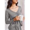 imageEkouaer Womens 2 Pack Pajama Set Long Sleeve Pajamas Top and Pants V Neck Pjs Set Soft Sleepwear LoungewearDark Gray  Wine Red