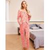 imageEkouaer Womens 2 Pack Pajama Set Long Sleeve Pajamas Top and Pants V Neck Pjs Set Soft Sleepwear LoungewearLeopard Red  Little Daisy