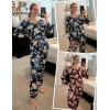 imageEkouaer Womens 2 Pack Pajama Set Long Sleeve Pajamas Top and Pants V Neck Pjs Set Soft Sleepwear LoungewearNavy Flower  Burgundy Flower