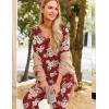 imageEkouaer Womens 2 Pack Pajama Set Long Sleeve Pajamas Top and Pants V Neck Pjs Set Soft Sleepwear LoungewearNavy Flower  Burgundy Flower