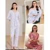 imageEkouaer Womens 2 Pack Pajama Set Long Sleeve Pajamas Top and Pants V Neck Pjs Set Soft Sleepwear LoungewearPink Love Leopard  Watercolor Floral