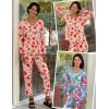imageEkouaer Womens 2 Pack Pajama Set Long Sleeve Pajamas Top and Pants V Neck Pjs Set Soft Sleepwear LoungewearRed Flowers  Tiedye Flowers