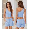 imageEkouaer Womens 4 Piece Lounge Sets Ribbed Knit Crop Tank Top and Shorts Pants Casual OutfitsBlue