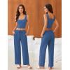 imageEkouaer Womens 4 Piece Lounge Sets Ribbed Knit Crop Tank Top and Shorts Pants Casual OutfitsBlue Gray