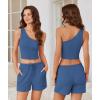 imageEkouaer Womens 4 Piece Lounge Sets Ribbed Knit Crop Tank Top and Shorts Pants Casual OutfitsBlue Gray