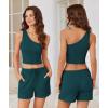 imageEkouaer Womens 4 Piece Lounge Sets Ribbed Knit Crop Tank Top and Shorts Pants Casual OutfitsLake Green