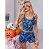 imageEkouaer Womens Cami Pajama Set Sleeveless Racerback Tank Top Pjs Soft SleepwearBlue Skull Floral Pattern Print