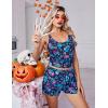 imageEkouaer Womens Cami Pajama Set Sleeveless Racerback Tank Top Pjs Soft SleepwearBlue Skull Floral Pattern Print