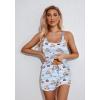 imageEkouaer Womens Cami Pajama Set Sleeveless Racerback Tank Top Pjs Soft SleepwearBlue Striped Teddy Bear