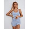 imageEkouaer Womens Cami Pajama Set Sleeveless Racerback Tank Top Pjs Soft SleepwearBlue and White Silhouette Leaves