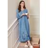 imageEkouaer Womens Long Sleeve Nightgown Full Length Sleepwear Long Sleepshirts Henley Sleep Dress S4XLBlue Ink Flower