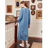 imageEkouaer Womens Long Sleeve Nightgown Full Length Sleepwear Long Sleepshirts Henley Sleep Dress S4XLBlue Ink Flower