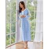 imageEkouaer Womens Long Sleeve Nightgown Full Length Sleepwear Long Sleepshirts Henley Sleep Dress S4XLBlue Leaves