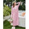 imageEkouaer Womens Long Sleeve Nightgown Full Length Sleepwear Long Sleepshirts Henley Sleep Dress S4XLPink Flowers