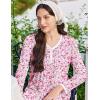 imageEkouaer Womens Long Sleeve Nightgown Full Length Sleepwear Long Sleepshirts Henley Sleep Dress S4XLPink Flowers