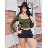 imageEkouaer Womens Long Sleeve Square Neck Crop Top Ribbed Slim Fitted Going Out Y2K Tops Casual Basic Shirts TeeArmy Green