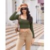 imageEkouaer Womens Long Sleeve Square Neck Crop Top Ribbed Slim Fitted Going Out Y2K Tops Casual Basic Shirts TeeArmy Green