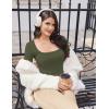 imageEkouaer Womens Long Sleeve Square Neck Crop Top Ribbed Slim Fitted Going Out Y2K Tops Casual Basic Shirts TeeArmy Green