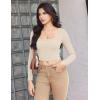 imageEkouaer Womens Long Sleeve Square Neck Crop Top Ribbed Slim Fitted Going Out Y2K Tops Casual Basic Shirts TeeBeige