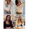 imageEkouaer Womens Long Sleeve Square Neck Crop Top Ribbed Slim Fitted Going Out Y2K Tops Casual Basic Shirts TeeBeige