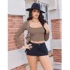 imageEkouaer Womens Long Sleeve Square Neck Crop Top Ribbed Slim Fitted Going Out Y2K Tops Casual Basic Shirts TeeCoffee Grey